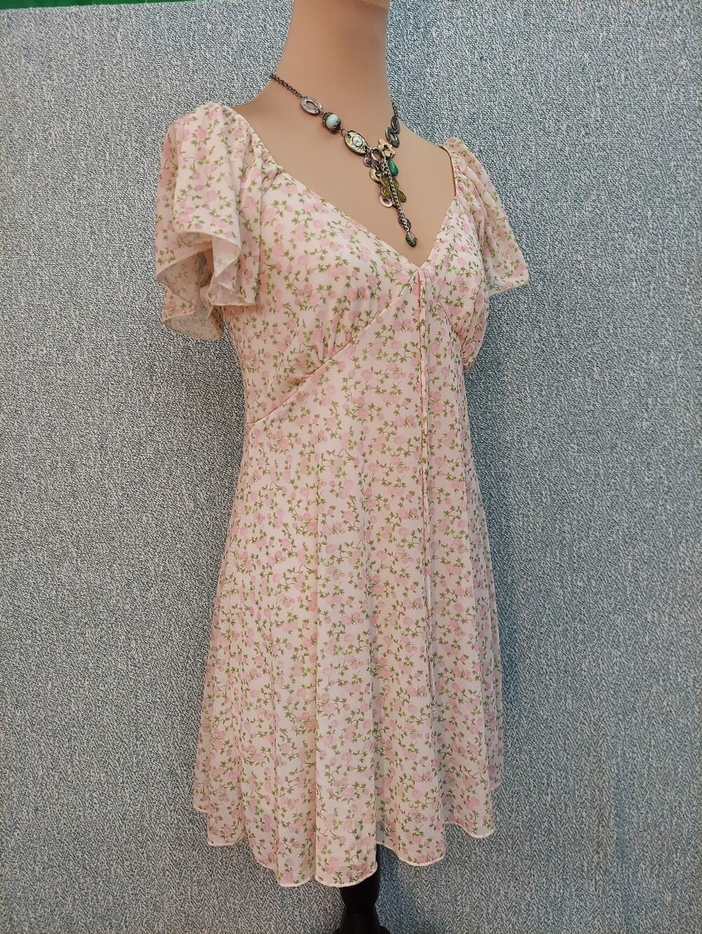 See You Monday — Ditsy-Floral Mesh-Overlay Babydoll Dress, Size L